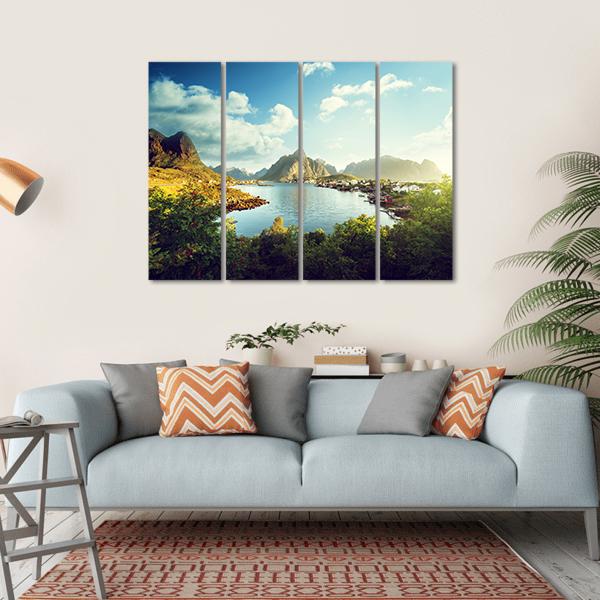 Reine Village In Lofoten Islands Norway Canvas Wall Art-4 Horizontal-Gallery Wrap-34" x 24"-Tiaracle