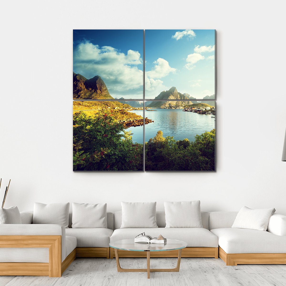 Reine Village In Lofoten Islands Norway Canvas Wall Art-4 Square-Gallery Wrap-17" x 17"-Tiaracle