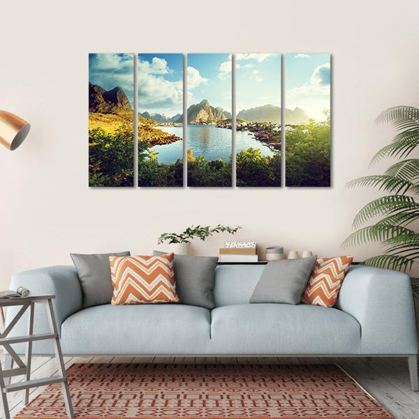 Reine Village In Lofoten Islands Norway Canvas Wall Art-5 Horizontal-Gallery Wrap-22" x 12"-Tiaracle
