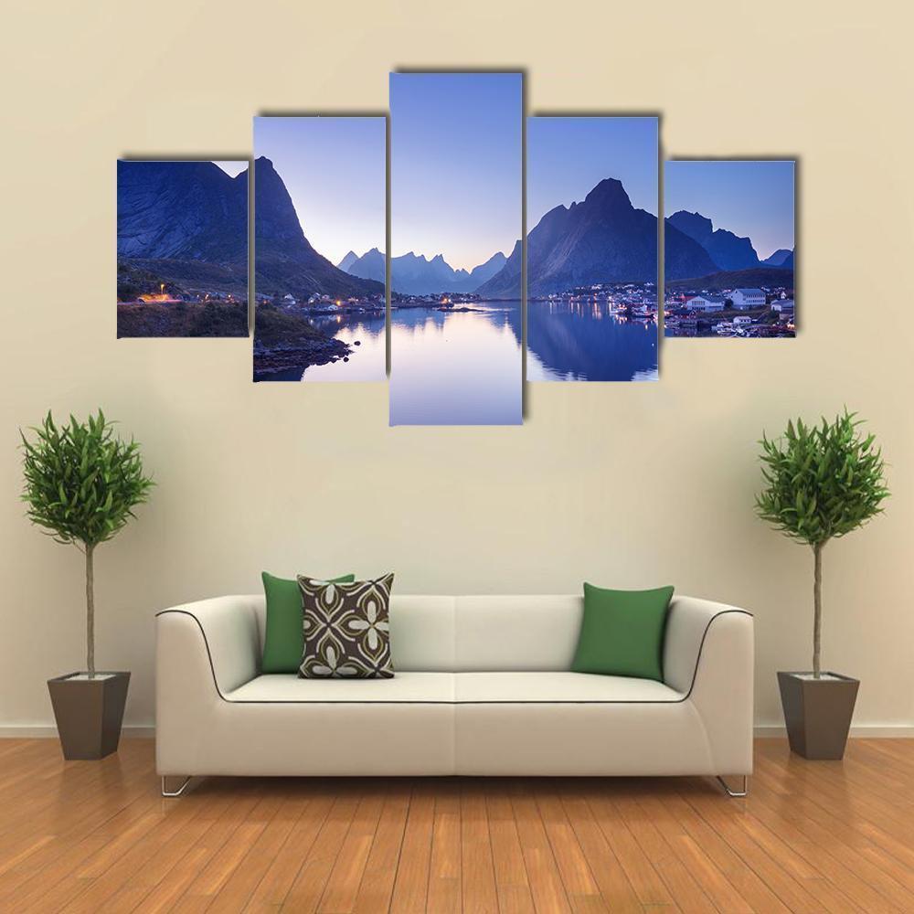 Reine Village Norway Canvas Wall Art-5 Star-Gallery Wrap-62" x 32"-Tiaracle