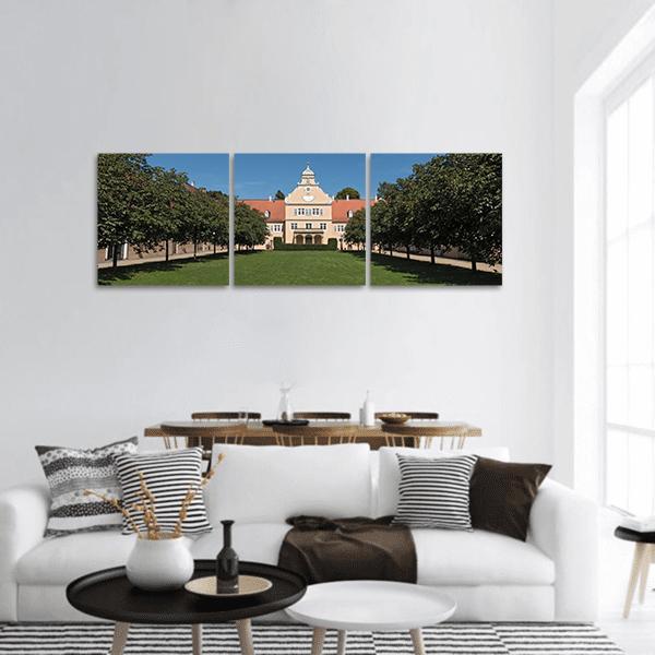 Renaissance Hunting Castle Kranichstein Panoramic Canvas Wall Art-3 Piece-25" x 08"-Tiaracle