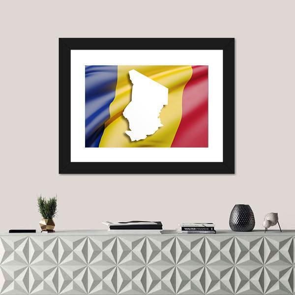 Republic Of Chad Map And Flag Canvas Wall Art-1 Piece-Framed Print-20" x 16"-Tiaracle