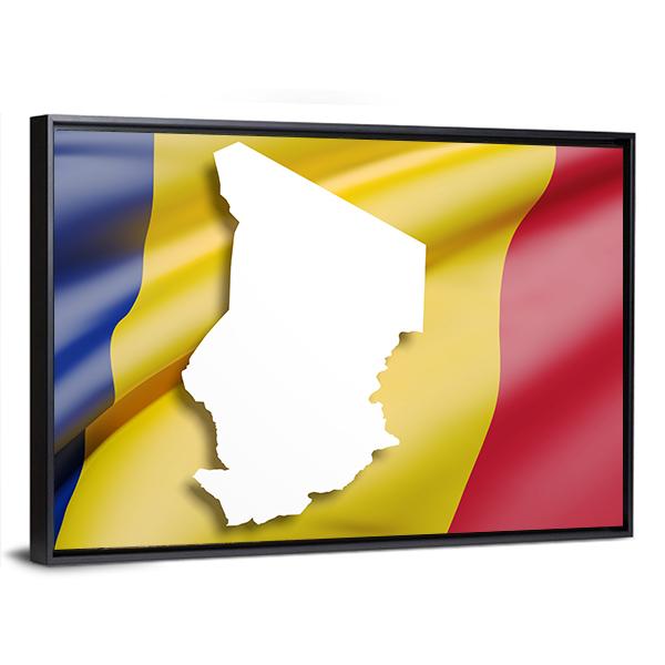 Republic Of Chad Map And Flag Canvas Wall Art-3 Horizontal-Gallery Wrap-25" x 16"-Tiaracle