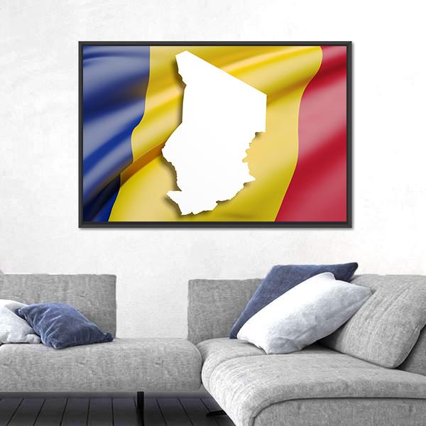 Republic Of Chad Map And Flag Canvas Wall Art-3 Horizontal-Gallery Wrap-25" x 16"-Tiaracle