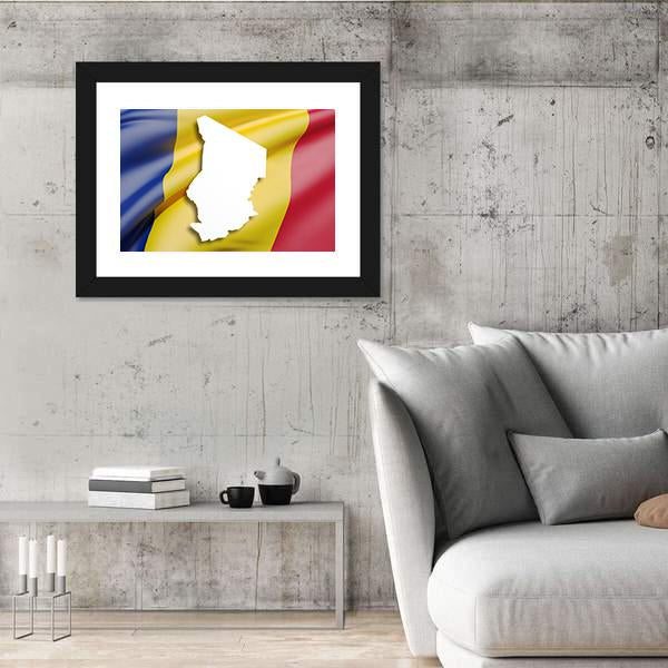 Republic Of Chad Map And Flag Canvas Wall Art-3 Horizontal-Gallery Wrap-25" x 16"-Tiaracle