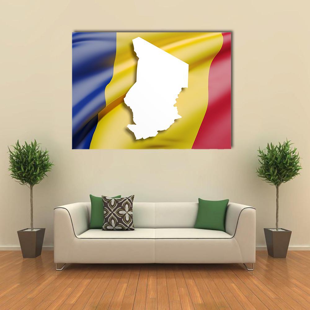 Republic Of Chad Map And Flag Canvas Wall Art-1 Piece-Gallery Wrap-48" x 32"-Tiaracle
