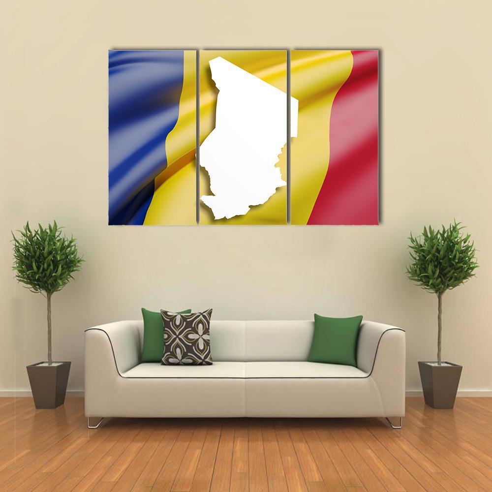Republic Of Chad Map And Flag Canvas Wall Art-3 Horizontal-Gallery Wrap-37" x 24"-Tiaracle