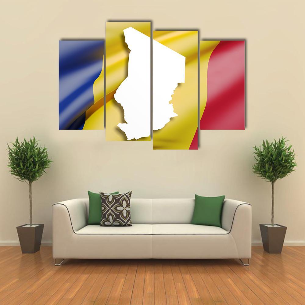 Republic Of Chad Map And Flag Canvas Wall Art-4 Pop-Gallery Wrap-50" x 32"-Tiaracle