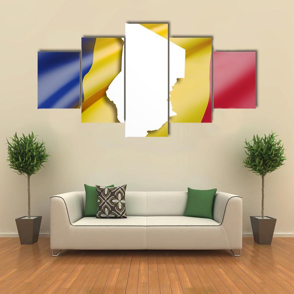 Republic Of Chad Map And Flag Canvas Wall Art-5 Star-Gallery Wrap-62" x 32"-Tiaracle