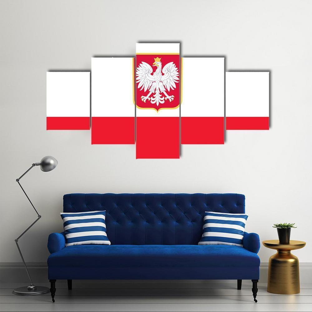 Republic Of Poland Flag Canvas Wall Art-5 Star-Gallery Wrap-62" x 32"-Tiaracle