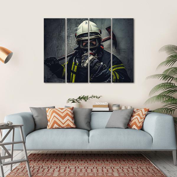 Rescue Firefighter In Safe Helmet Canvas Wall Art-4 Horizontal-Gallery Wrap-34" x 24"-Tiaracle
