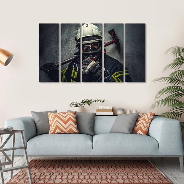 Rescue Firefighter In Safe Helmet Canvas Wall Art-5 Horizontal-Gallery Wrap-22" x 12"-Tiaracle