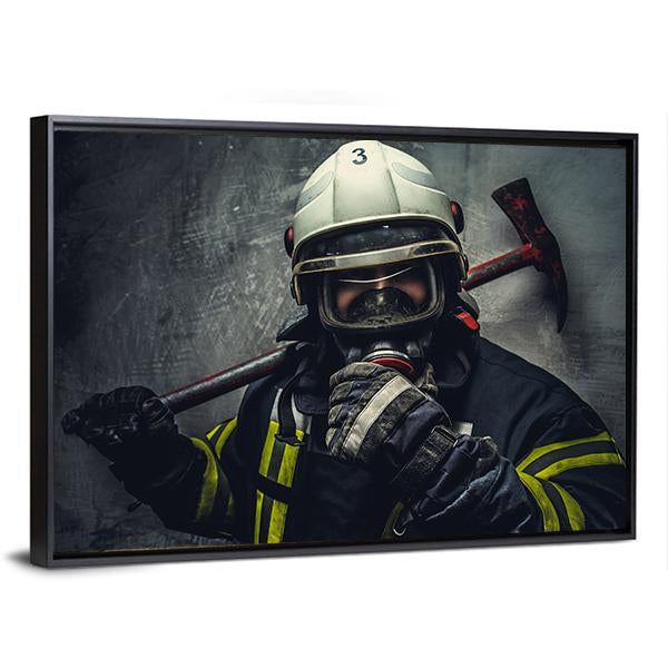 Rescue Firefighter In Safe Helmet Canvas Wall Art-3 Horizontal-Gallery Wrap-25" x 16"-Tiaracle