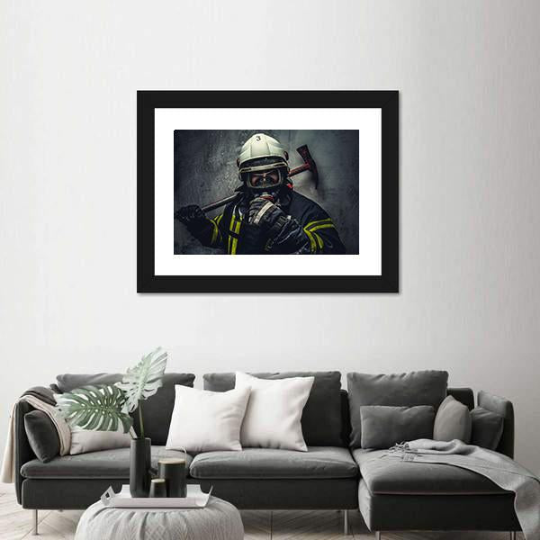 Rescue Firefighter In Safe Helmet Canvas Wall Art-3 Horizontal-Gallery Wrap-25" x 16"-Tiaracle