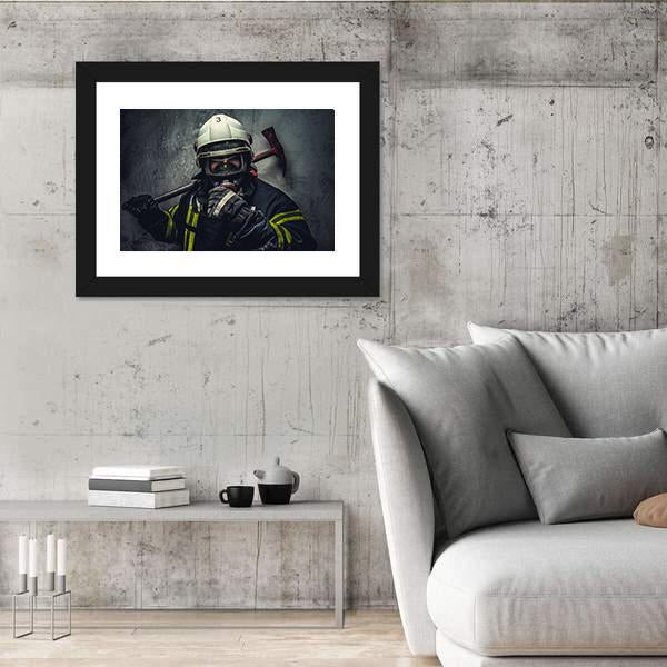 Rescue Firefighter In Safe Helmet Canvas Wall Art-3 Horizontal-Gallery Wrap-25" x 16"-Tiaracle