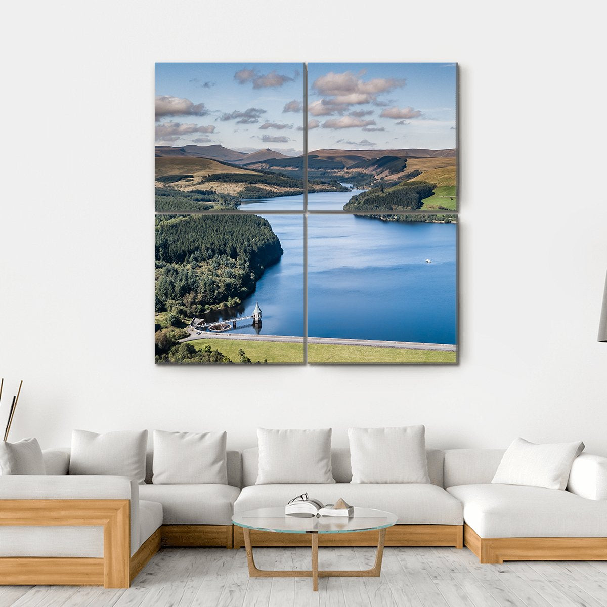 Reservoir In A Mountainous Area Canvas Wall Art-4 Square-Gallery Wrap-17" x 17"-Tiaracle