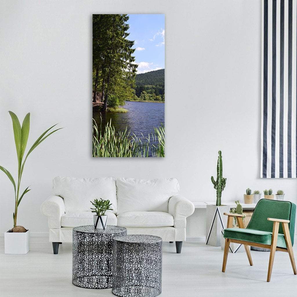 Reservoir Lake Landscape Vertical Canvas Wall Art-1 Vertical-Gallery Wrap-12" x 24"-Tiaracle