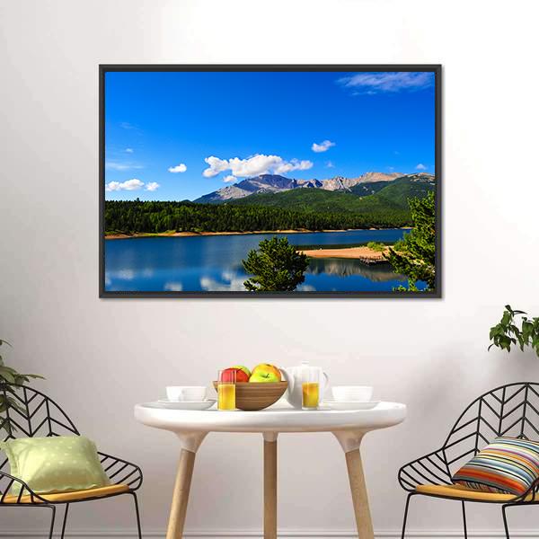 Reservoir Near Pikes Peak Canvas Wall Art-1 Piece-Floating Frame-24" x 16"-Tiaracle