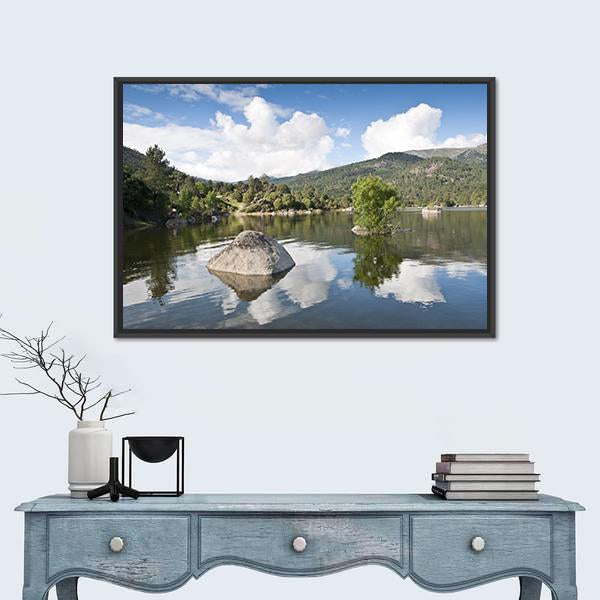Reservoir Of El Burguillo In Avila Spain Canvas Wall Art-1 Piece-Floating Frame-24" x 16"-Tiaracle