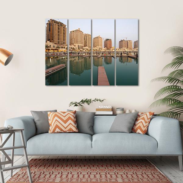 Residential Buildings And Empty Marina Canvas Wall Art-4 Horizontal-Gallery Wrap-34" x 24"-Tiaracle