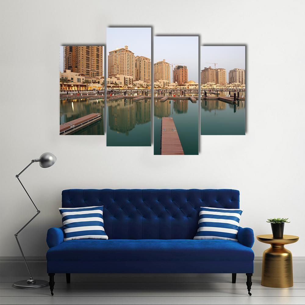 Residential Buildings And Empty Marina Canvas Wall Art-4 Pop-Gallery Wrap-50" x 32"-Tiaracle