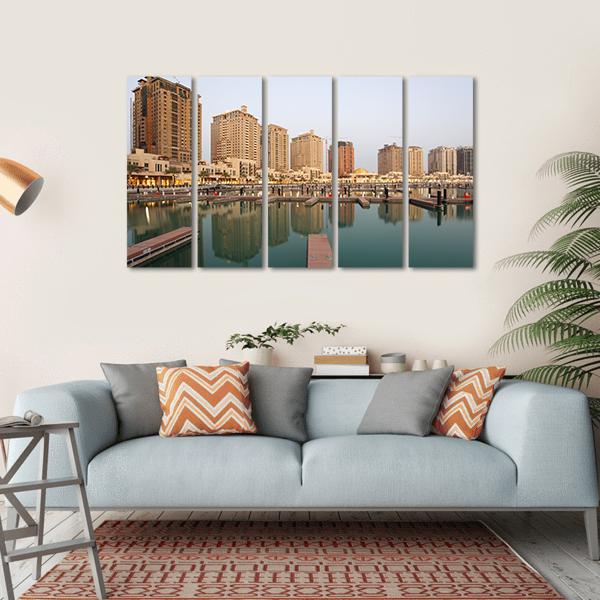 Residential Buildings And Empty Marina Canvas Wall Art-5 Horizontal-Gallery Wrap-22" x 12"-Tiaracle