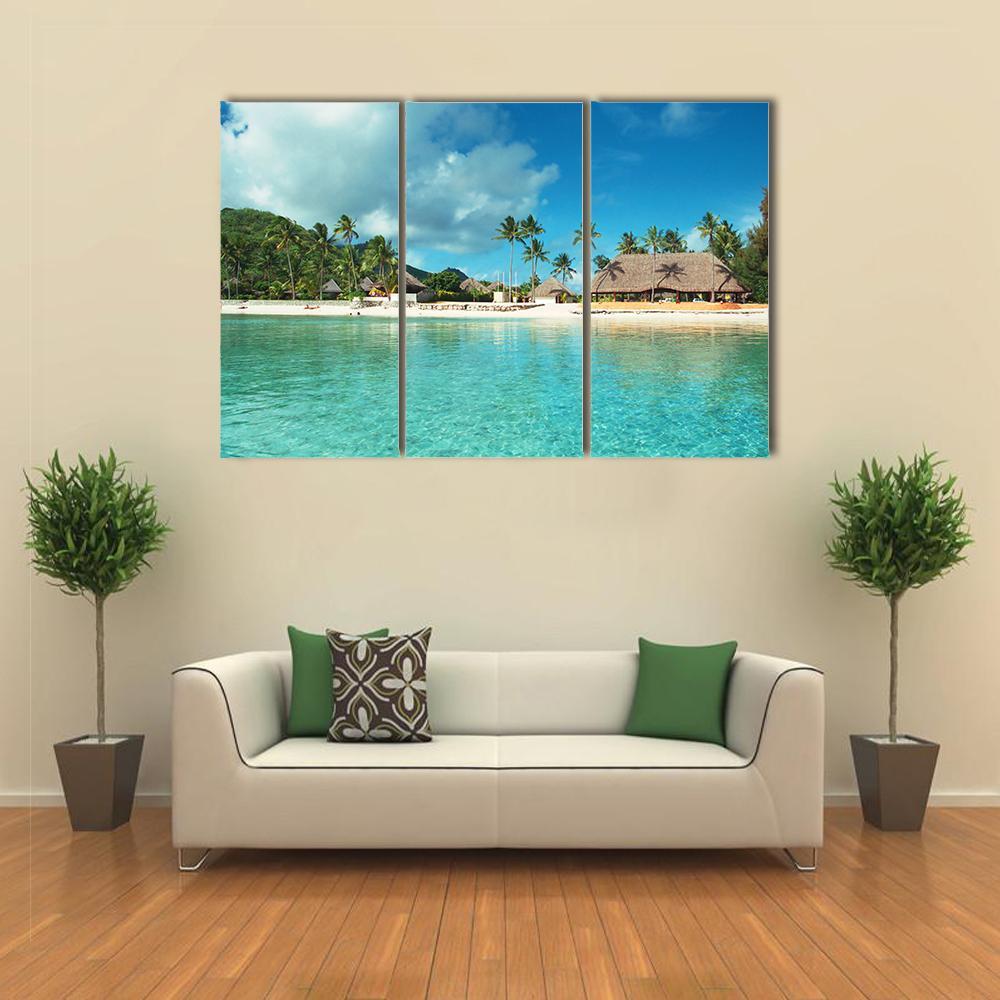 Resort In French Polynesia Canvas Wall Art-3 Horizontal-Gallery Wrap-37" x 24"-Tiaracle
