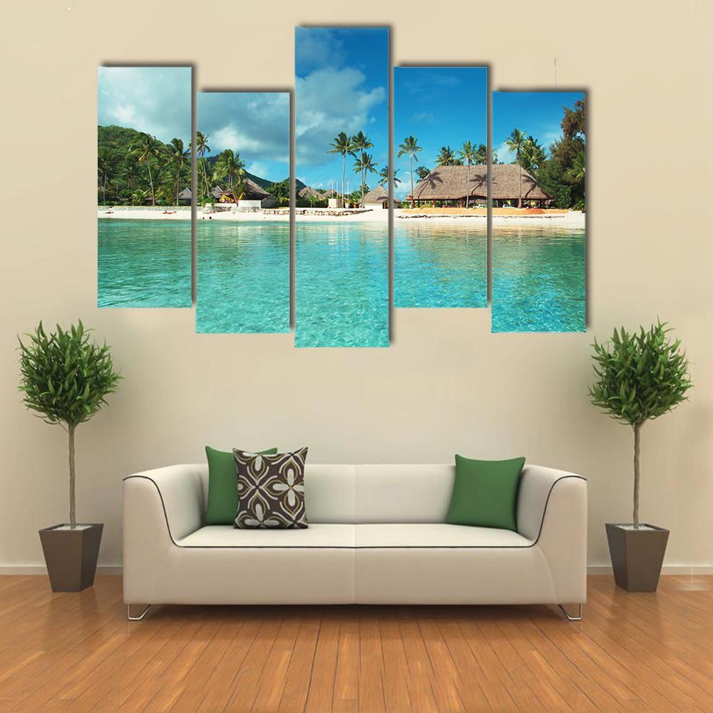Resort In French Polynesia Canvas Wall Art-5 Pop-Gallery Wrap-47" x 32"-Tiaracle
