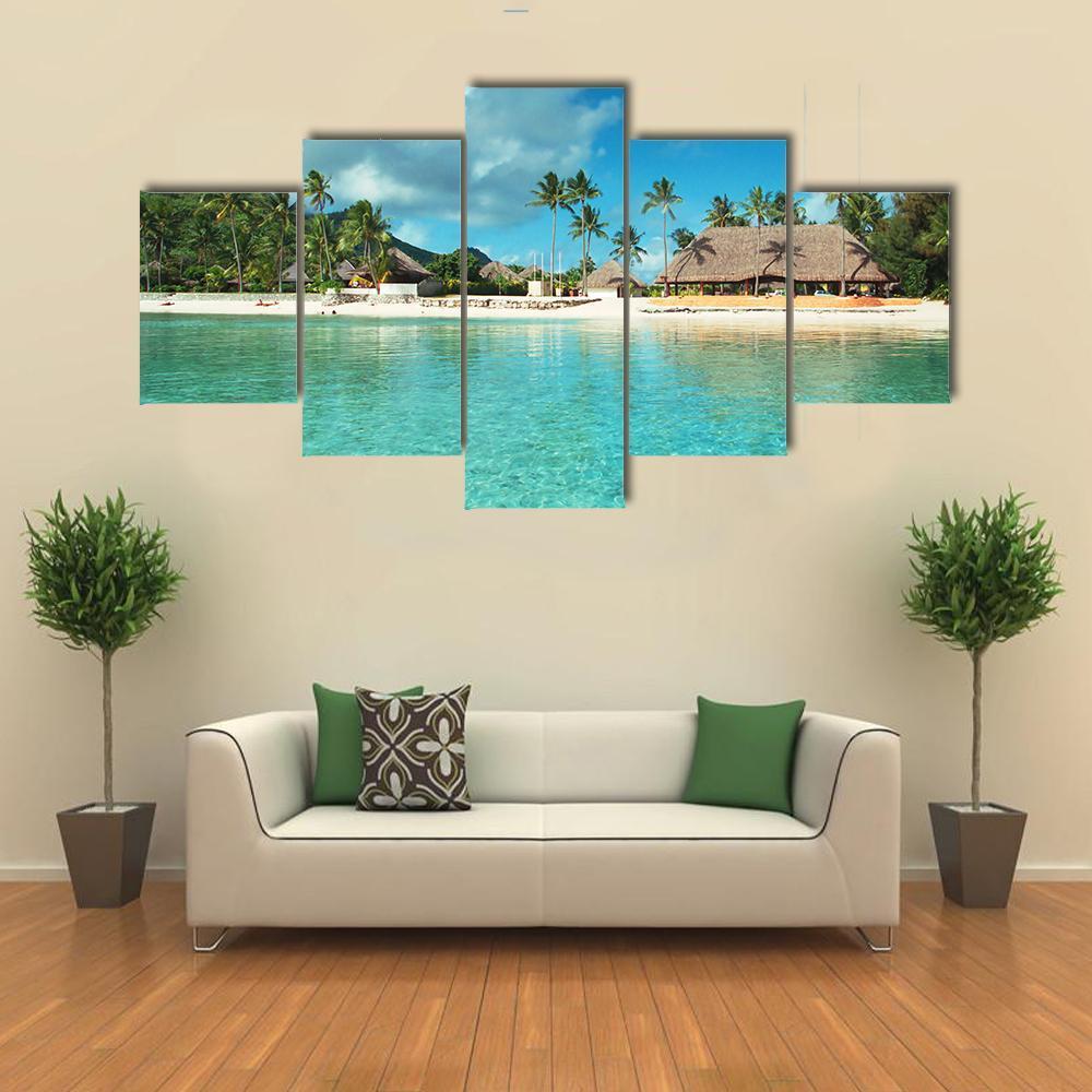 Resort In French Polynesia Canvas Wall Art-1 Piece-Gallery Wrap-48" x 32"-Tiaracle