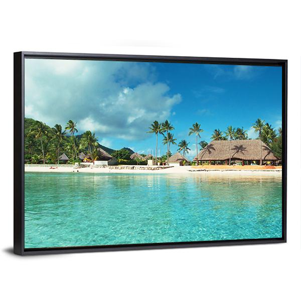 Resort In French Polynesia Canvas Wall Art-3 Horizontal-Gallery Wrap-25" x 16"-Tiaracle