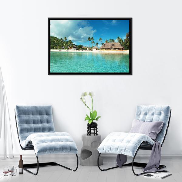 Resort In French Polynesia Canvas Wall Art-1 Piece-Floating Frame-24" x 16"-Tiaracle