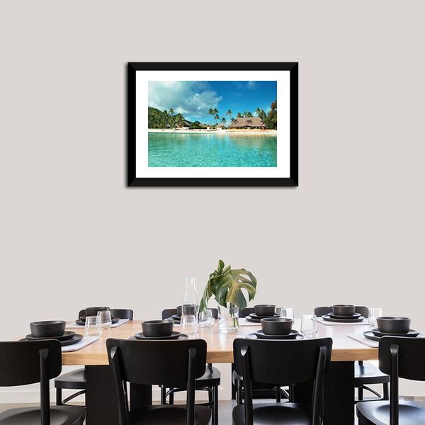 Resort In French Polynesia Canvas Wall Art-1 Piece-Framed Print-20" x 16"-Tiaracle