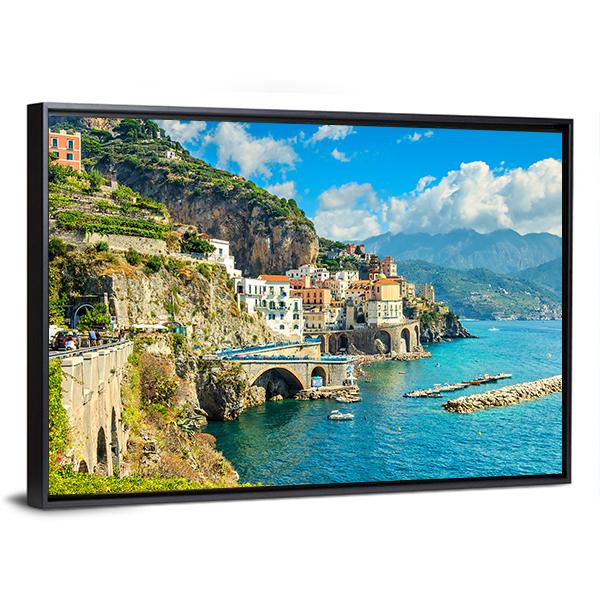 Resort Of Amalfi Italy Canvas Wall Art-3 Horizontal-Gallery Wrap-25" x 16"-Tiaracle