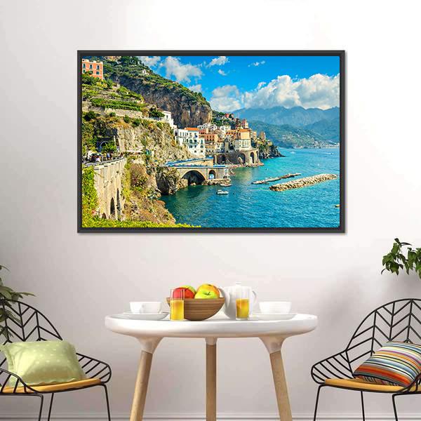 Resort Of Amalfi Italy Canvas Wall Art-3 Horizontal-Gallery Wrap-25" x 16"-Tiaracle