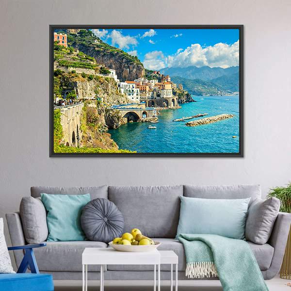 Resort Of Amalfi Italy Canvas Wall Art-3 Horizontal-Gallery Wrap-25" x 16"-Tiaracle