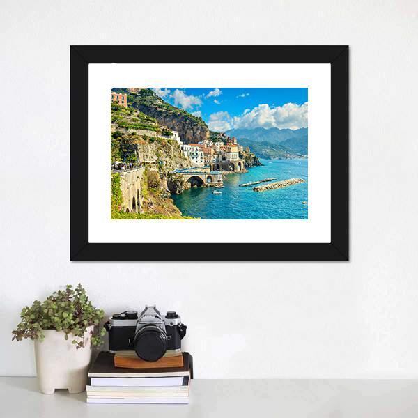 Resort Of Amalfi Italy Canvas Wall Art-1 Piece-Framed Print-20" x 16"-Tiaracle