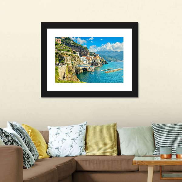 Resort Of Amalfi Italy Canvas Wall Art-3 Horizontal-Gallery Wrap-25" x 16"-Tiaracle