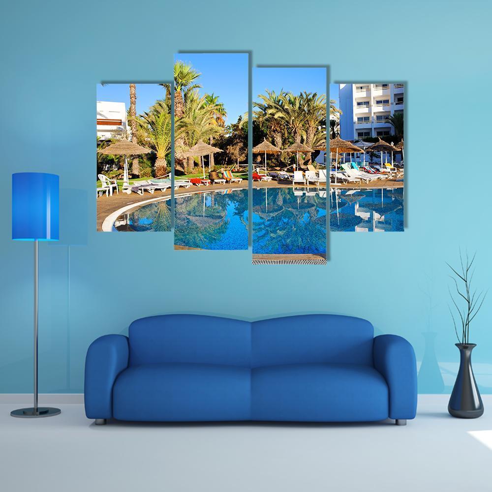 Resort Swimming Pool Canvas Wall Art-4 Pop-Gallery Wrap-50" x 32"-Tiaracle