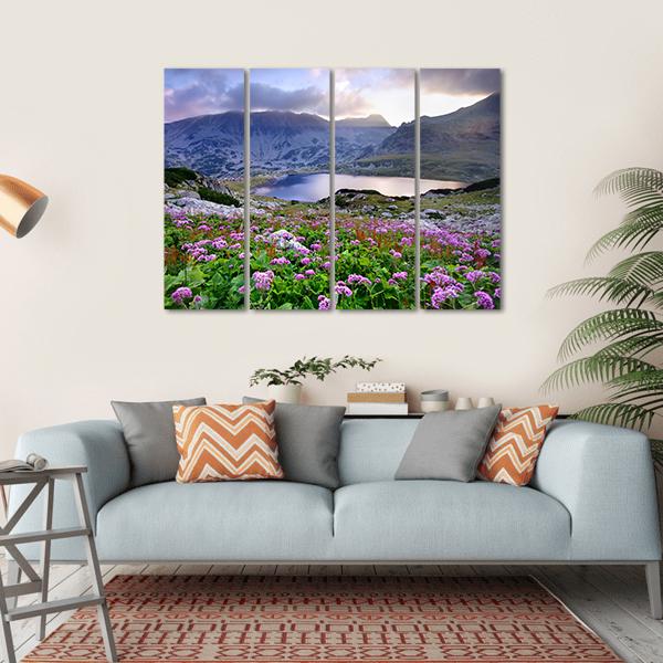 Retezat National Park With Lake On Mountain And Flowers Romania Canvas Wall Art-1 Piece-Gallery Wrap-36" x 24"-Tiaracle