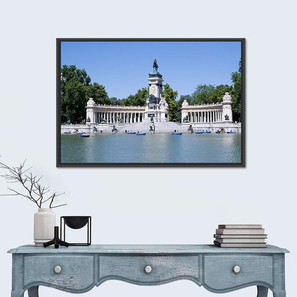 Retiro Park In Madrid Canvas Wall Art-1 Piece-Floating Frame-24" x 16"-Tiaracle