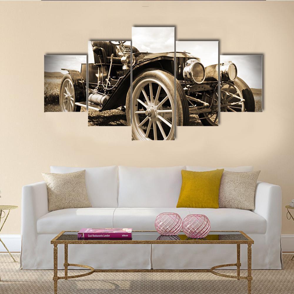 Retro Car Canvas Wall Art-5 Star-Gallery Wrap-62" x 32"-Tiaracle