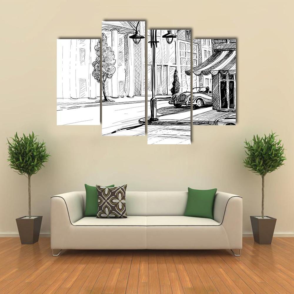 Retro City Sketch Canvas Wall Art-4 Pop-Gallery Wrap-50" x 32"-Tiaracle