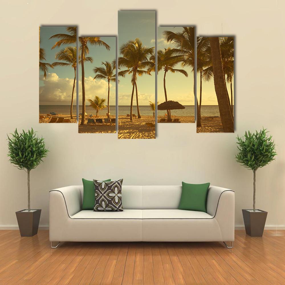 Retro Seaside View Canvas Wall Art-5 Pop-Gallery Wrap-47" x 32"-Tiaracle