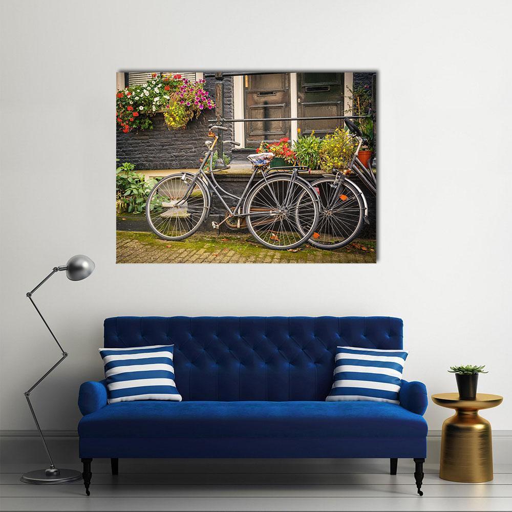 Retro Style Bicycles Canvas Wall Art-5 Star-Gallery Wrap-62" x 32"-Tiaracle