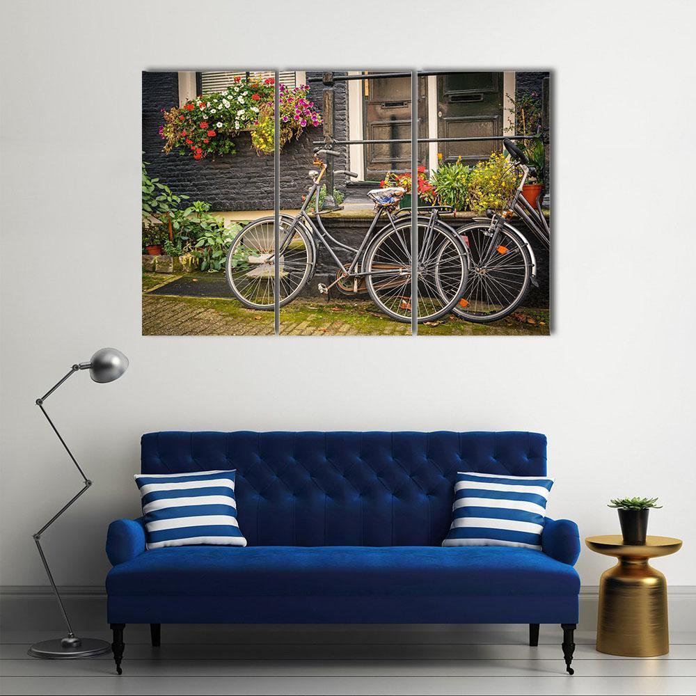 Retro Style Bicycles Canvas Wall Art-3 Horizontal-Gallery Wrap-37" x 24"-Tiaracle