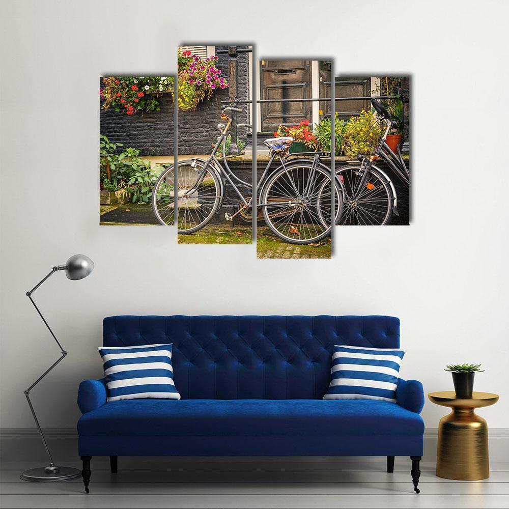 Retro Style Bicycles Canvas Wall Art-4 Pop-Gallery Wrap-50" x 32"-Tiaracle