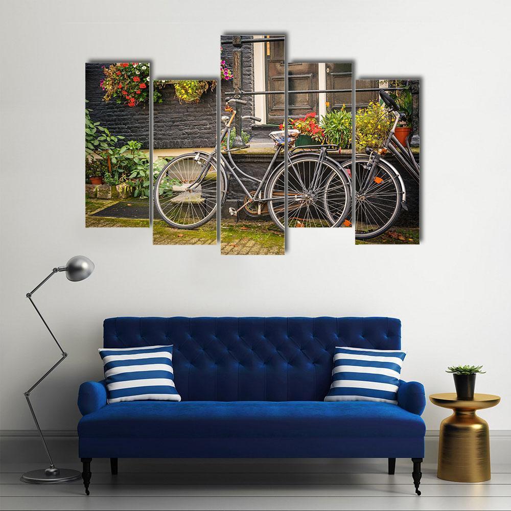 Retro Style Bicycles Canvas Wall Art-5 Pop-Gallery Wrap-47" x 32"-Tiaracle