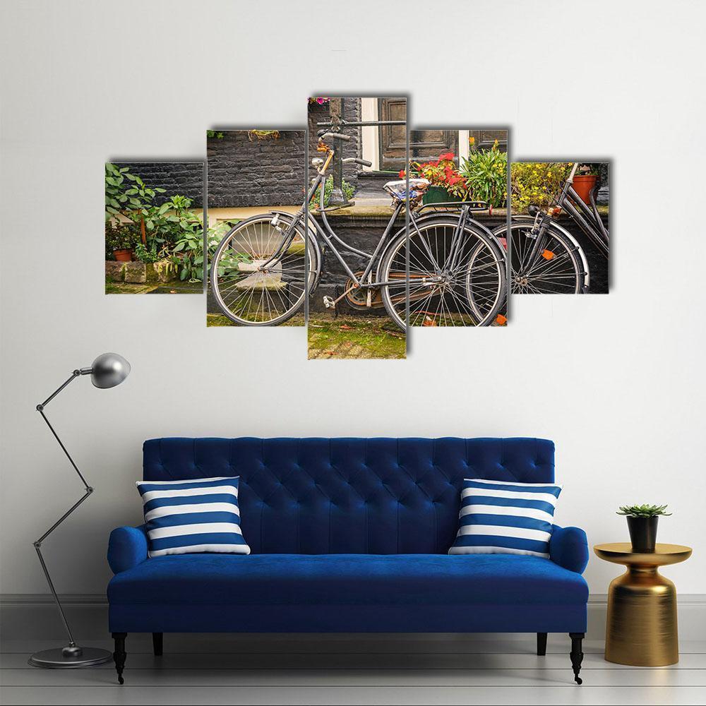 Retro Style Bicycles Canvas Wall Art-5 Star-Gallery Wrap-62" x 32"-Tiaracle