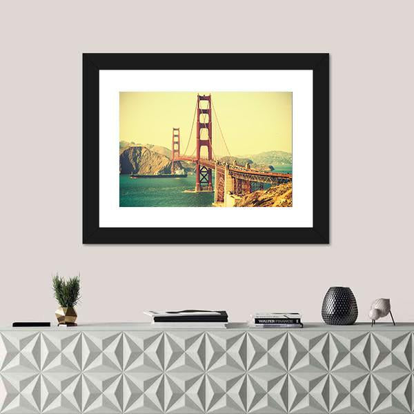 Retro Style Golden Gate Bridge Canvas Wall Art-1 Piece-Framed Print-20" x 16"-Tiaracle