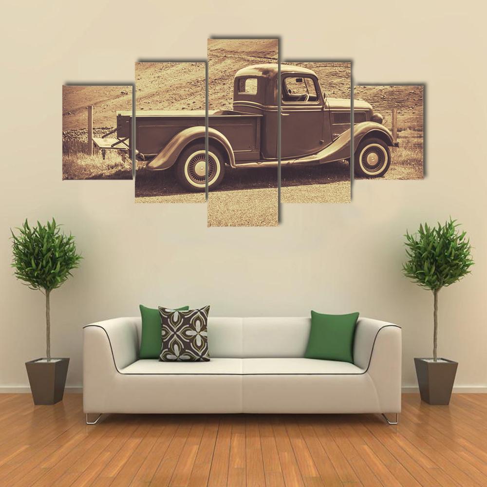 Retro Style Vintage Truck Canvas Wall Art-5 Star-Gallery Wrap-42" x 21"-Tiaracle